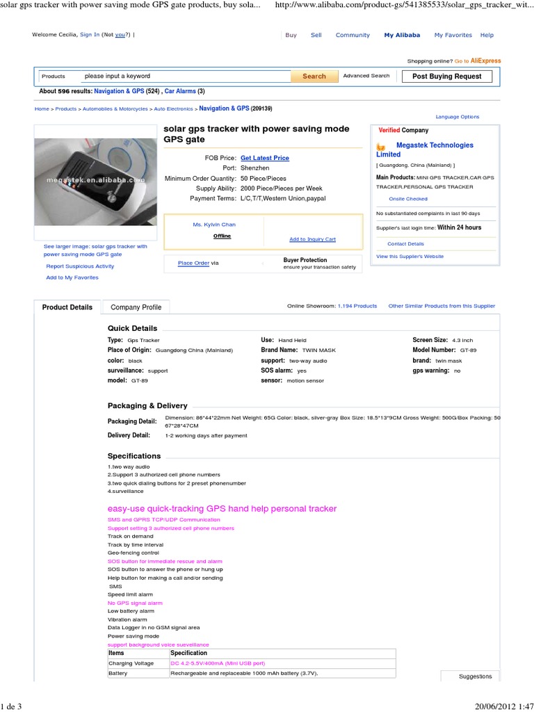 Solar GPS Tracker with Power Saving Mode | PDF | Alibaba Group | Global ...