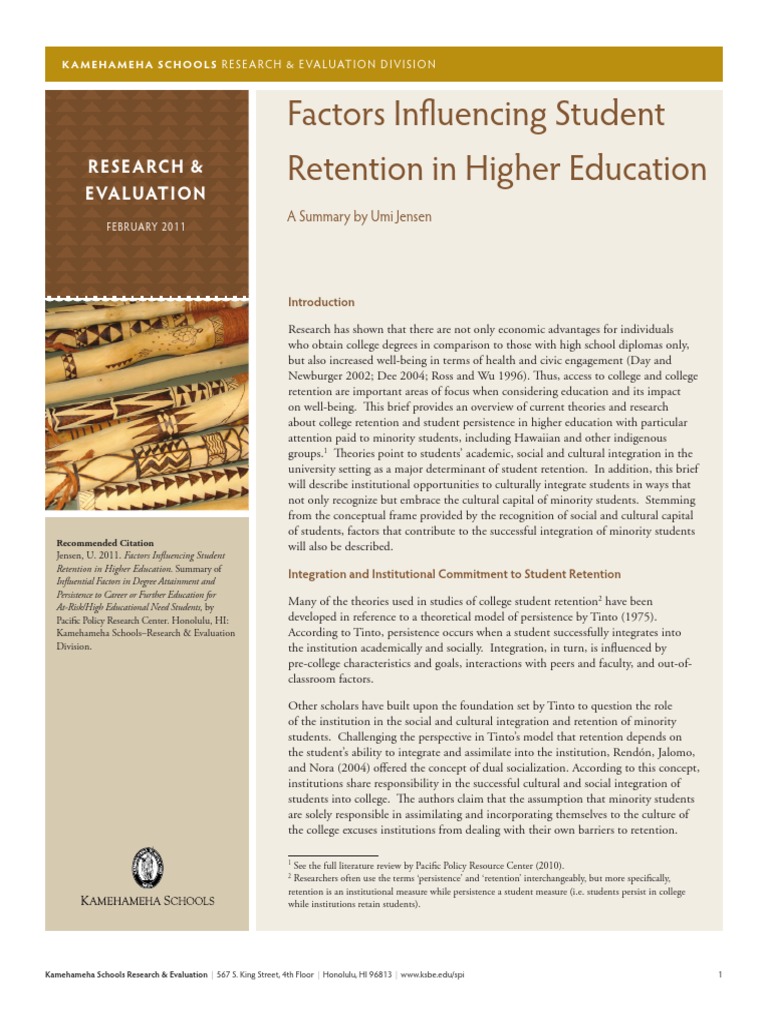 Factors Influencing Student Retention | PDF | Optimism | Cognition