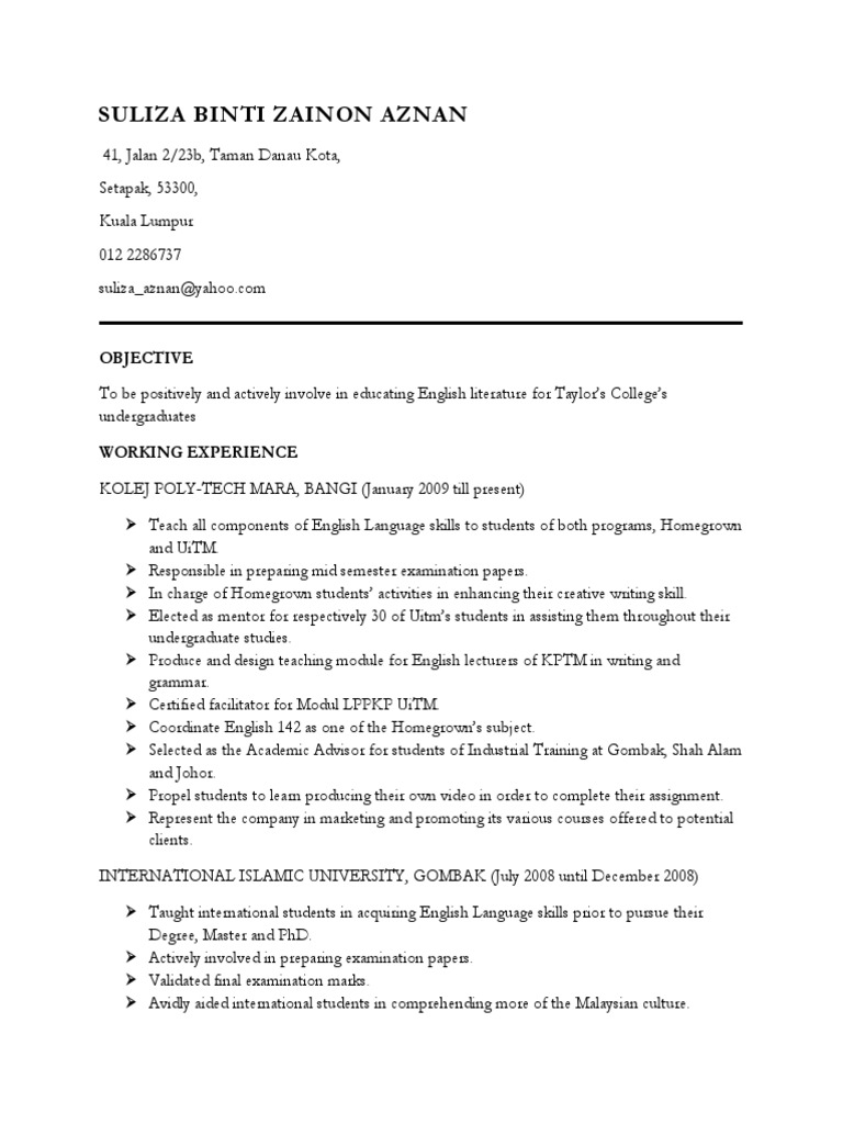 Suliza Binti Zainon Aznan: Objective | PDF | Language Arts & Discipline ...