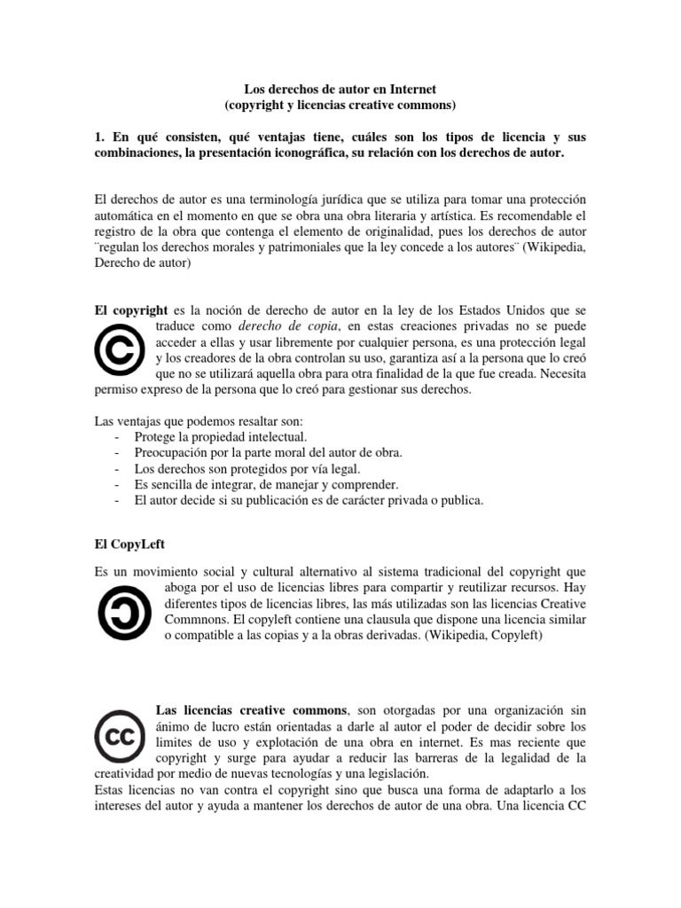 Derechos de Autor y Licencias CC | PDF | Creative Commons | Licencia ...