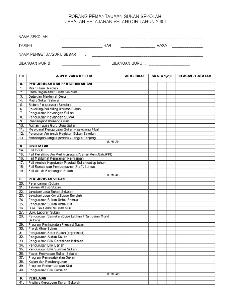 Borang Pemantauan Sukan Sekolah Pdf
