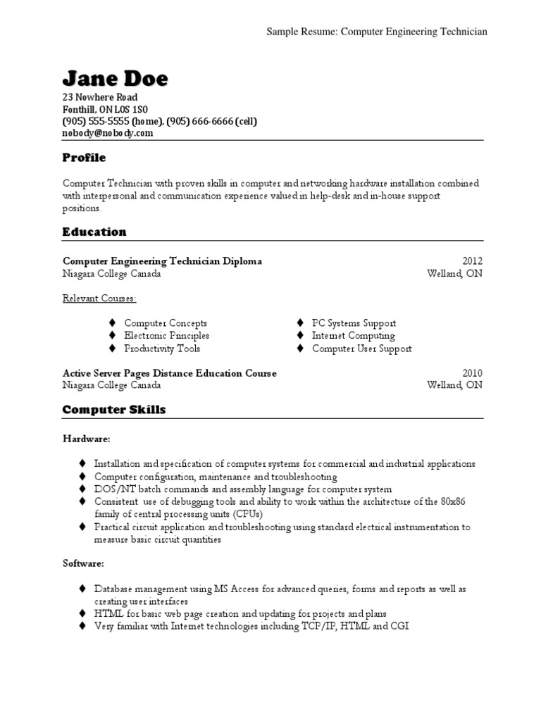 Computer Engineering Technician Resume | PDF | Computer Network ...
