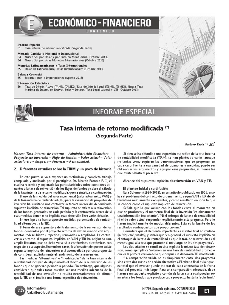 Tasa Interna de Retorno Modificada | PDF | Valor presente neto ...
