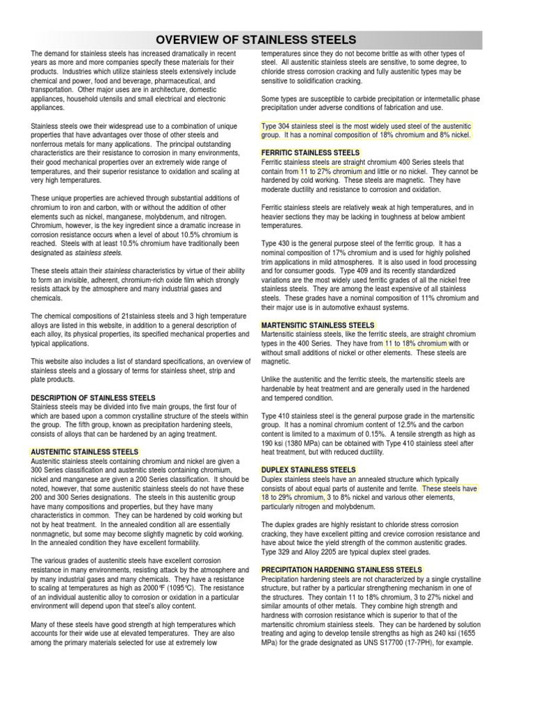 Overview of Stainless | PDF | Stainless Steel | Steel