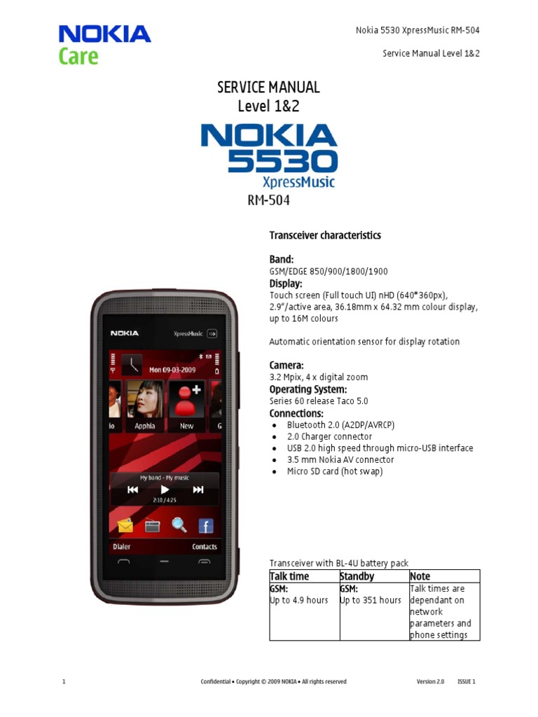 Nokia RM-504 5530XpressMusic Service Manual L1L2 v2.0 | Electrostatic  Discharge | Battery (Electricity)