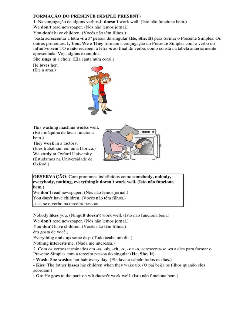 Formação do Presente Simples em Inglês | PDF | Gramática | Estilo (ficção)