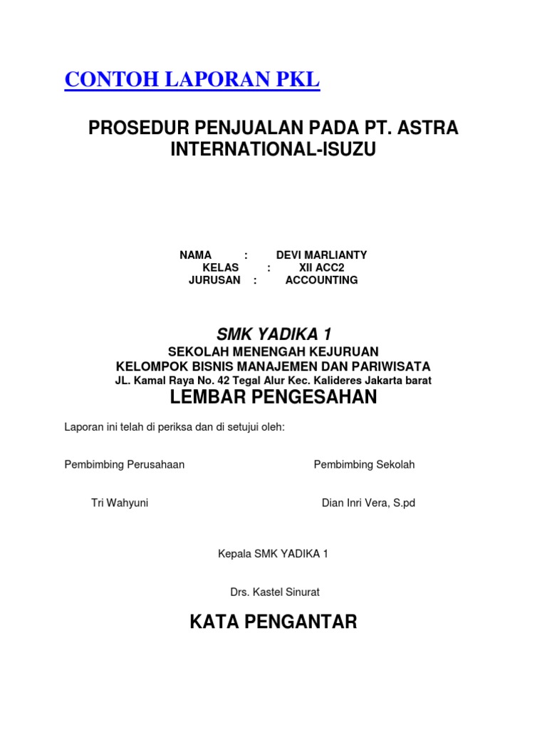 Contoh Laporan Pkl