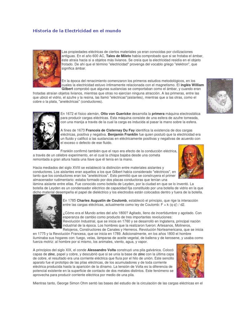 Historia de La Electricidad en El Mundo | PDF | Electricidad ...