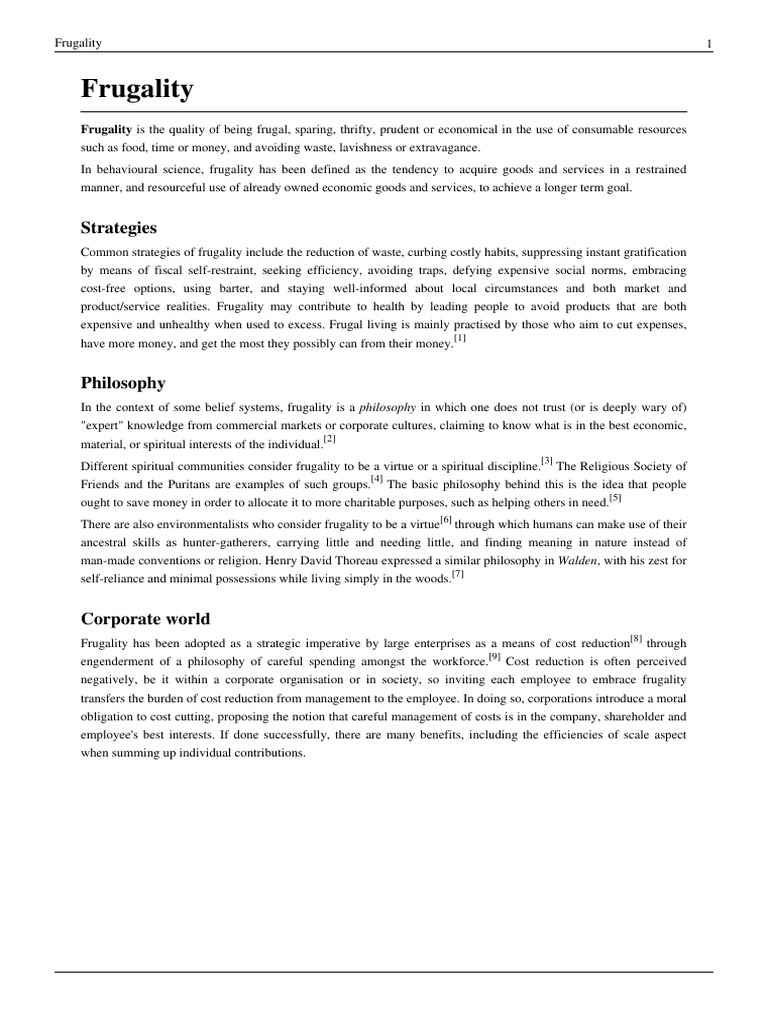 Frugality | PDF | Value (Ethics) | Intentional Living