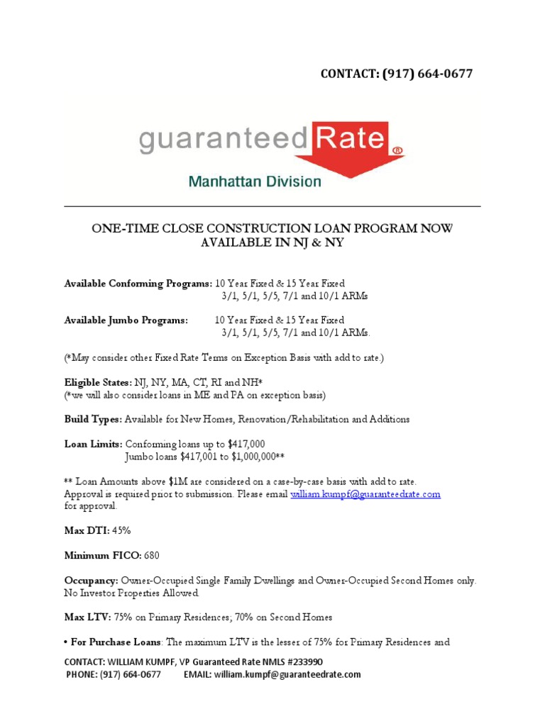 One Time Close Construction Loan Program Pdf Interest Loans