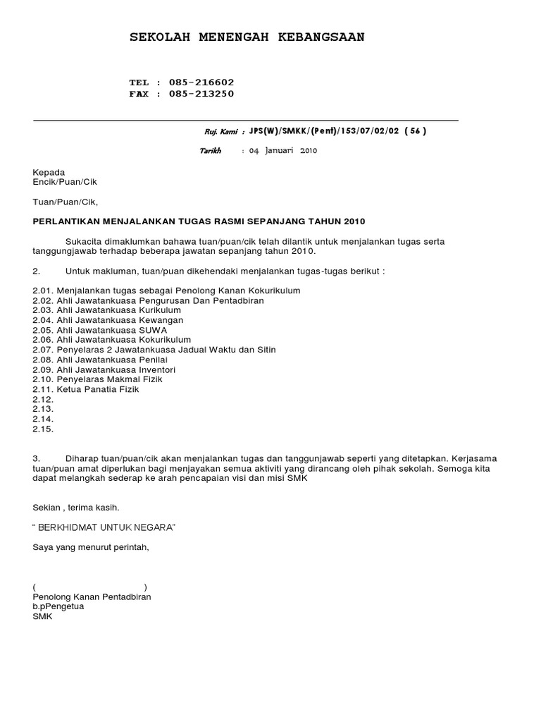 Contoh Surat Meminta Indah Water Konsortium Rebat Tunggakan