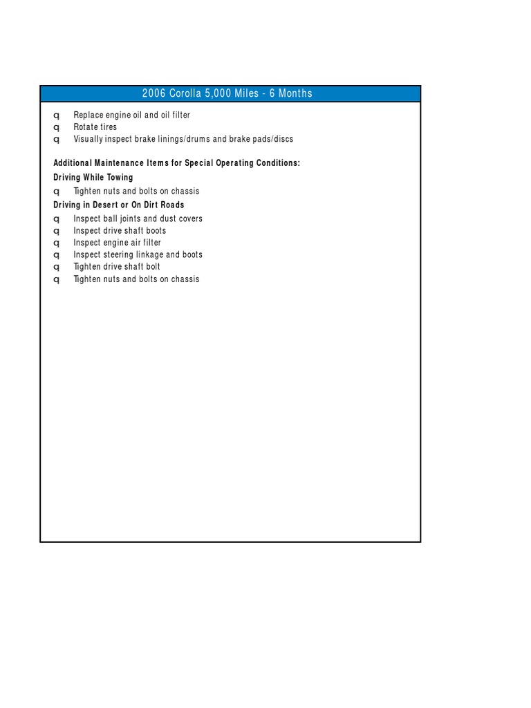 Corolla Maintenance Schedule PDF Brake Steering