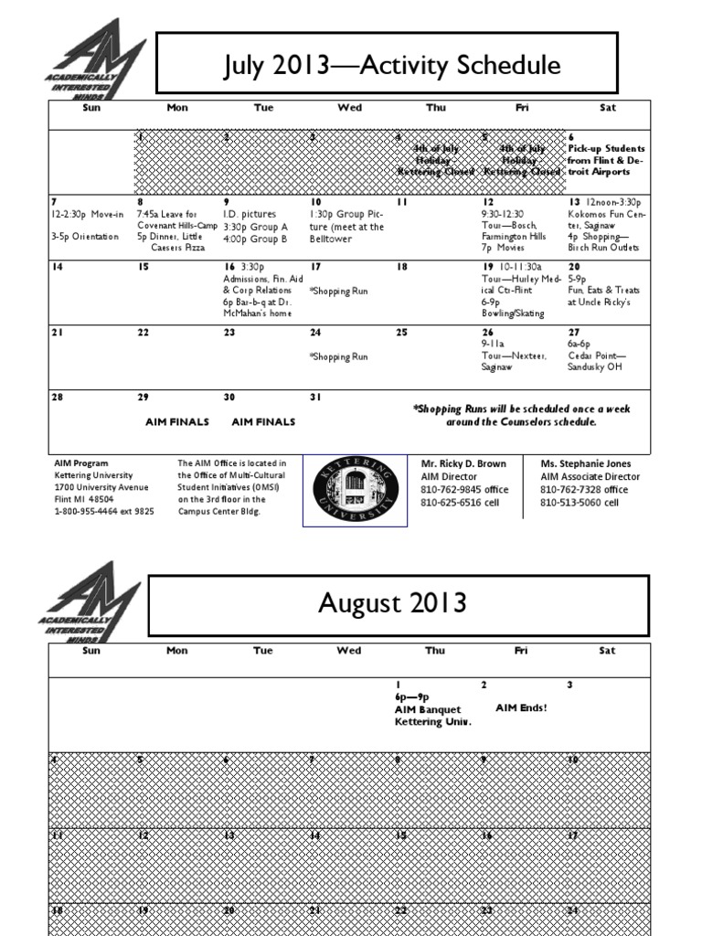 July 2013 AIM Program Activity Schedule | PDF