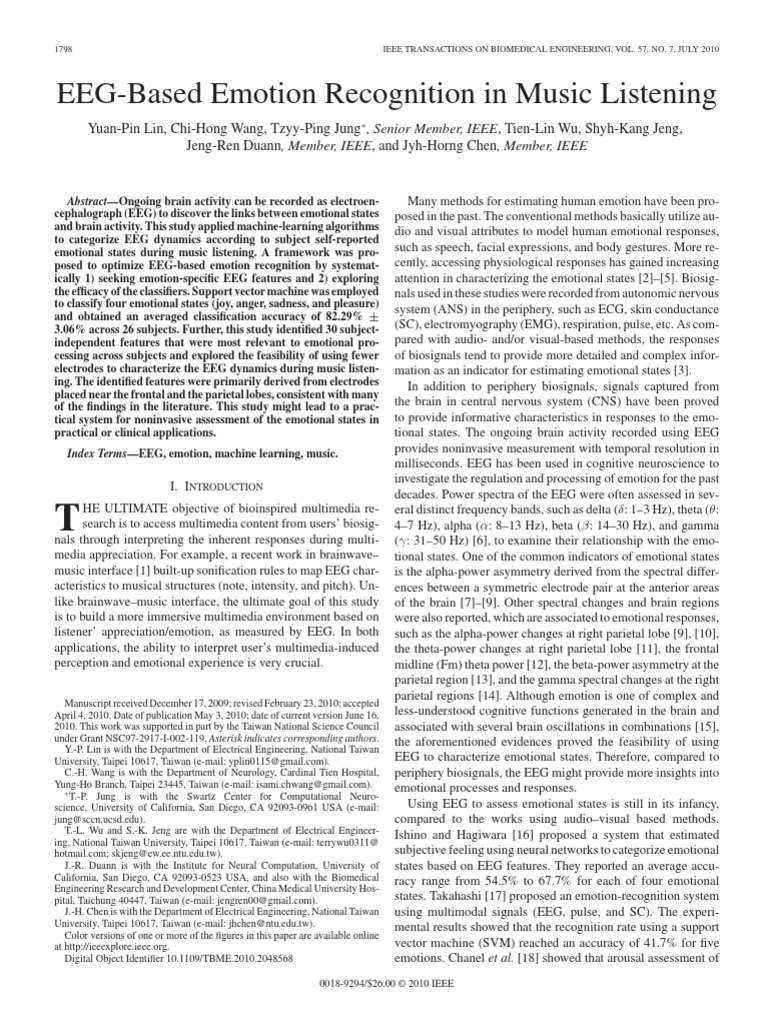 EEGBased Emotion Recognition in Music Listening