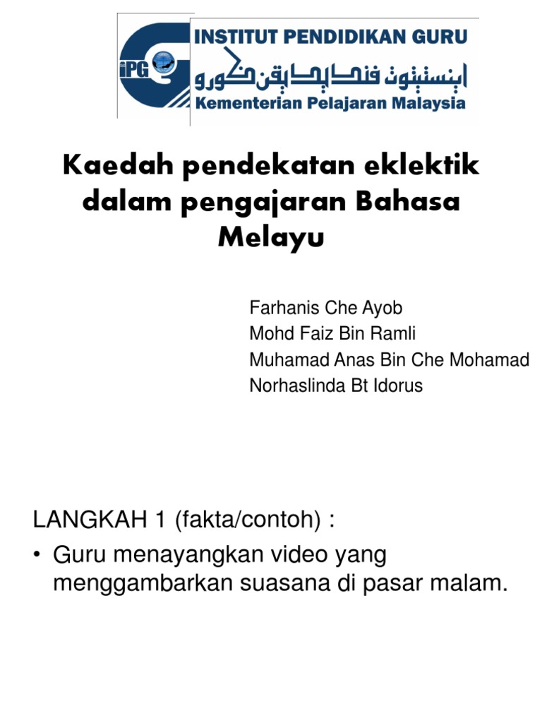 Kaedah Pendekatan Eklektik Dalam Pengajaran Bahasa Melayu Pdf