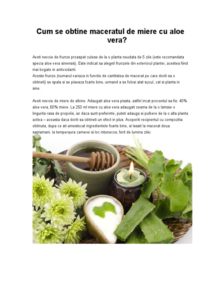 Cum Se Obtine Maceratul de Miere Cu Aloe Vera Cont | PDF