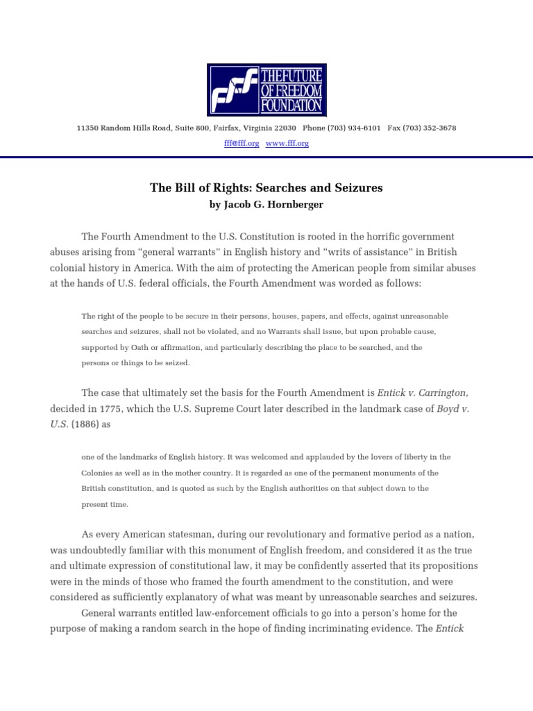 The Bill of Rights - Searches and Seizures | PDF | Fourth Amendment To ...