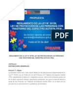 Reglamento de La Ley #30150, Ley de Protección de Las Personas Con Trastorno Del Espectro Autista (Tea)