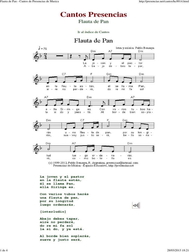 Flauta de Pan - Cantos de Presencias de Musica | PDF | Flauta | Ocio, image size:768x1024