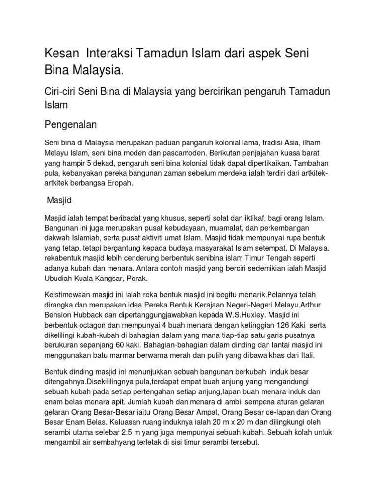 Kesan Tamadun Islam Dari Aspek Seni Bina Islam Pdf