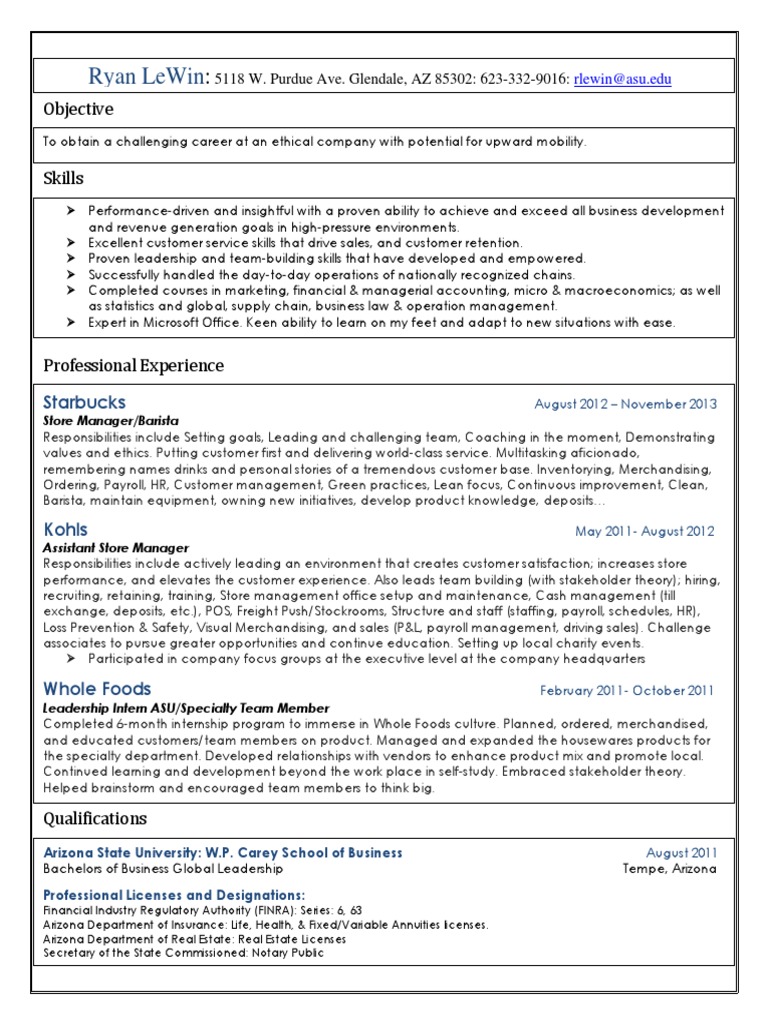 Resume 2014 PDF Arizona State University Résumé