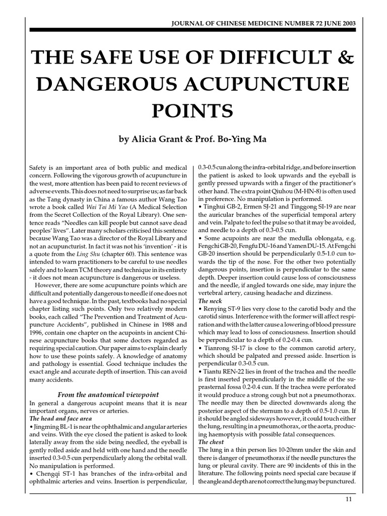 The Safe Use of Difficult and Dangerous Acupuncture Points PDF