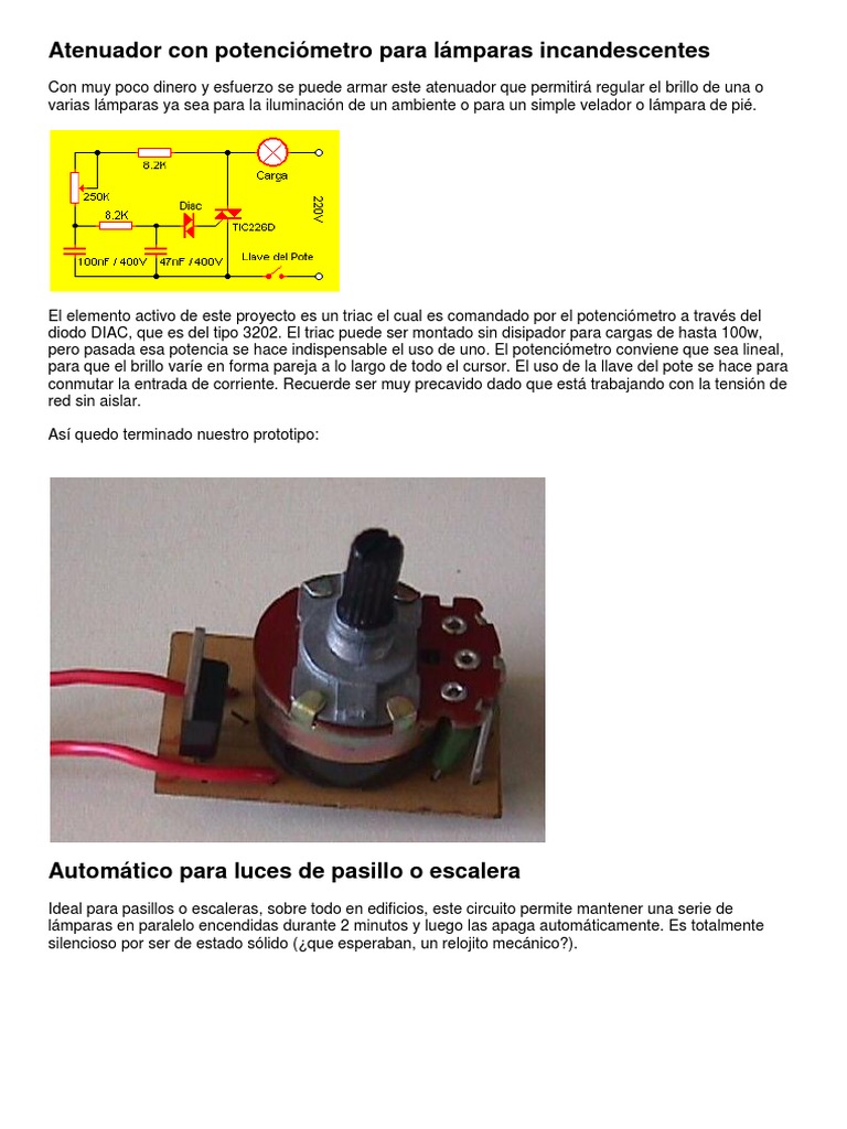 Atenuador Con Potenciómetro para Lámparas Incandescentes | PDF | Diodo de luz | operacional