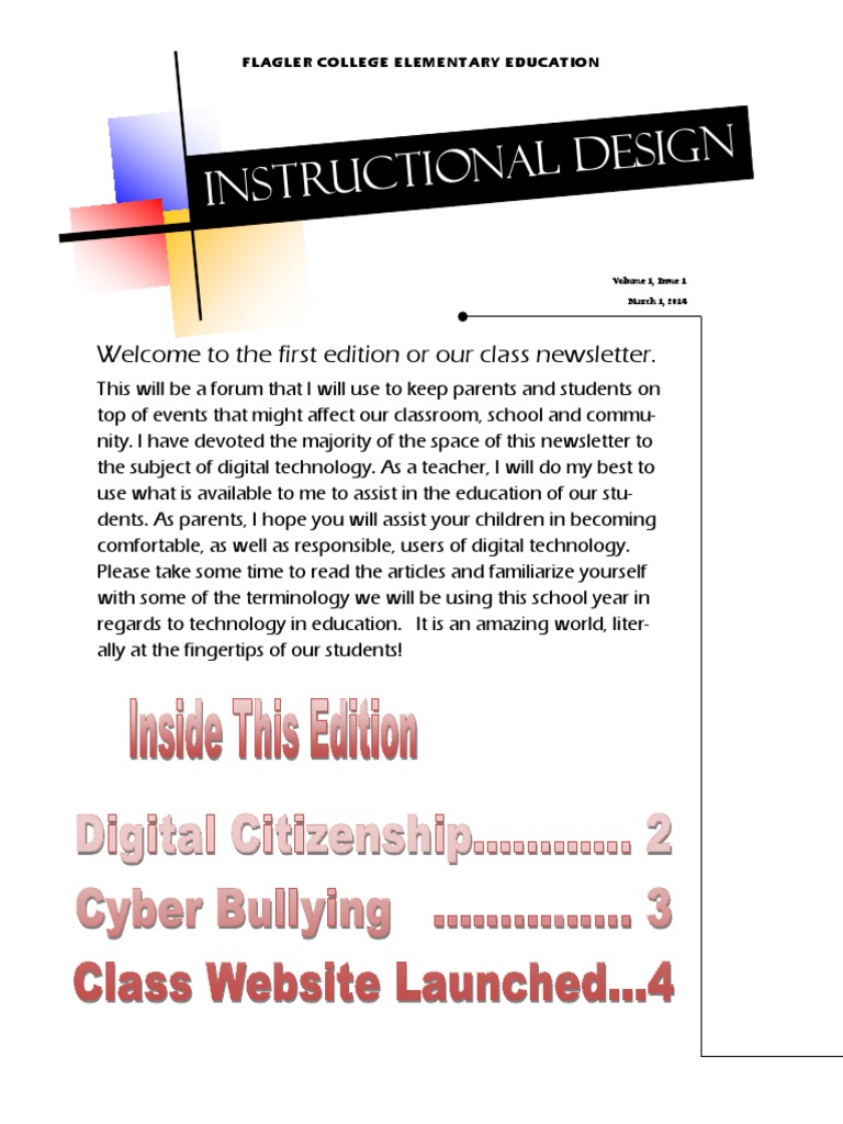 Flagler College Elementary Newsletter | PDF | Cyberbullying | Bullying