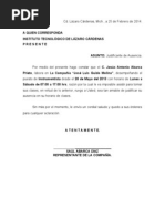 Formato de Justificación de Inasistencia  Escuelas