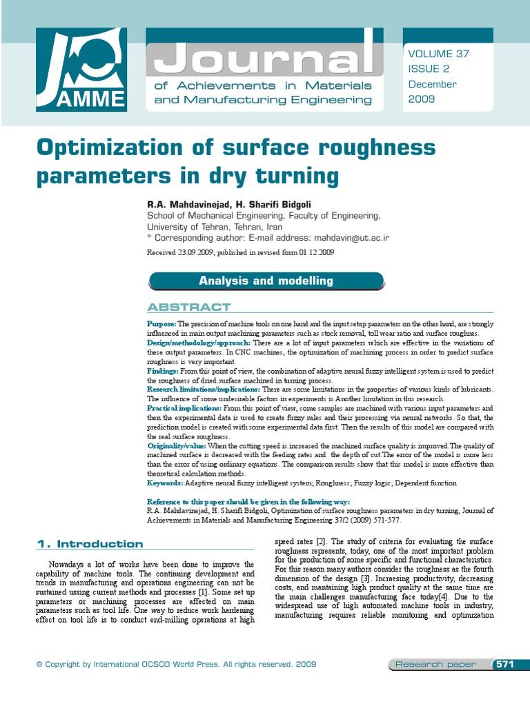 Optimization of Surface Roughness Parameters in Dry Turning | PDF ...