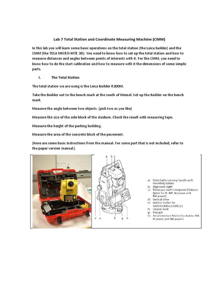 Lab 7 Total Station and Coordinate Measuring Machine (CMM) | PDF ...