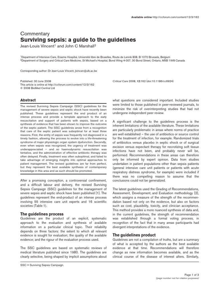 Sepsis Guidelines PDF Sepsis Evidence Based Medicine