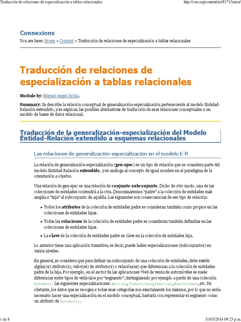Traducción de Gen-Spec a Tablas Relacionales | PDF | Gestión de datos ...