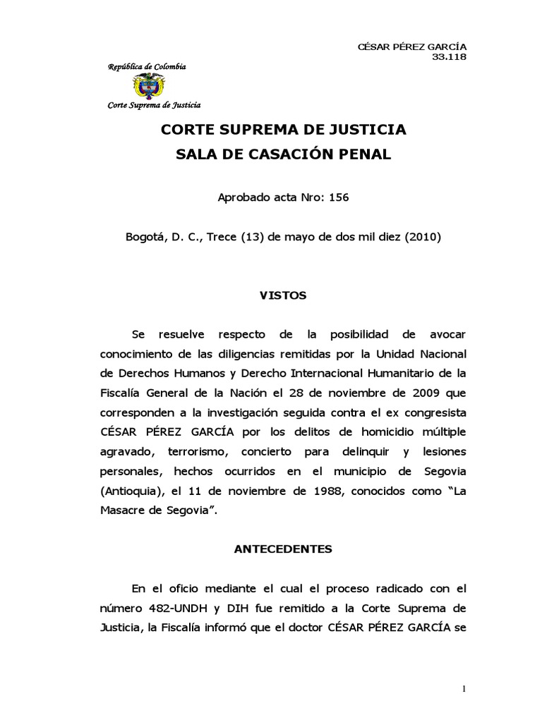 Cesar Pérez García Auto Que Avoca Conocimiento Mayo 13010 PDF