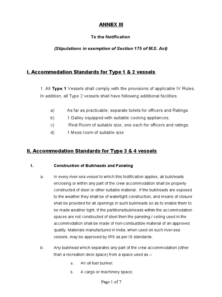 Annex Iii: (Stipulations in Exemption of Section 175 of M.S. Act) | PDF ...