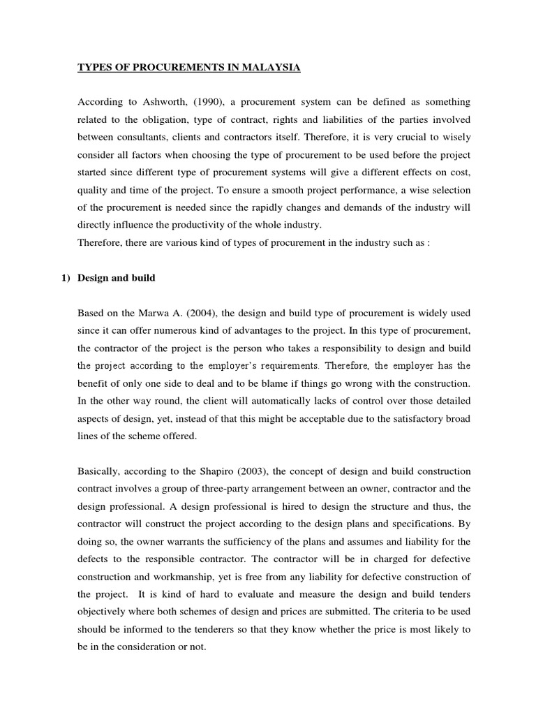 Types of Construction Procurement in Malaysia | PDF | Economies | Business