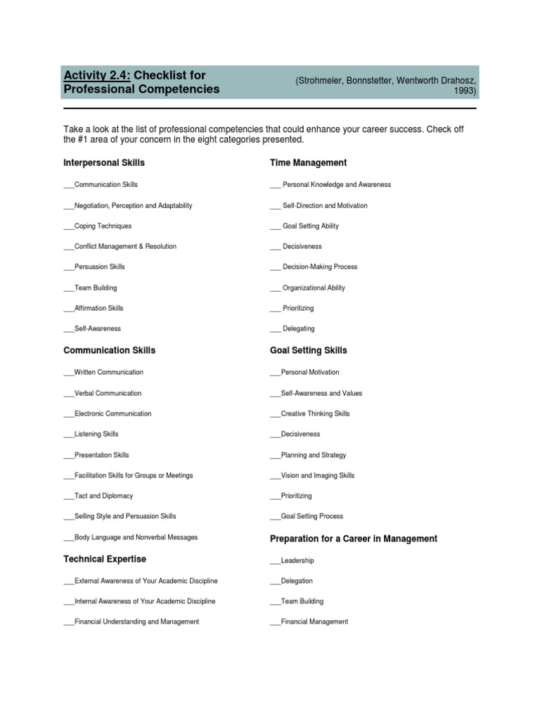 Checklist For Professional Competencies | PDF | Competence (Human ...