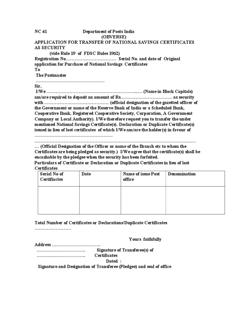 NC 41 Form for NSC Pledge Transfer | PDF