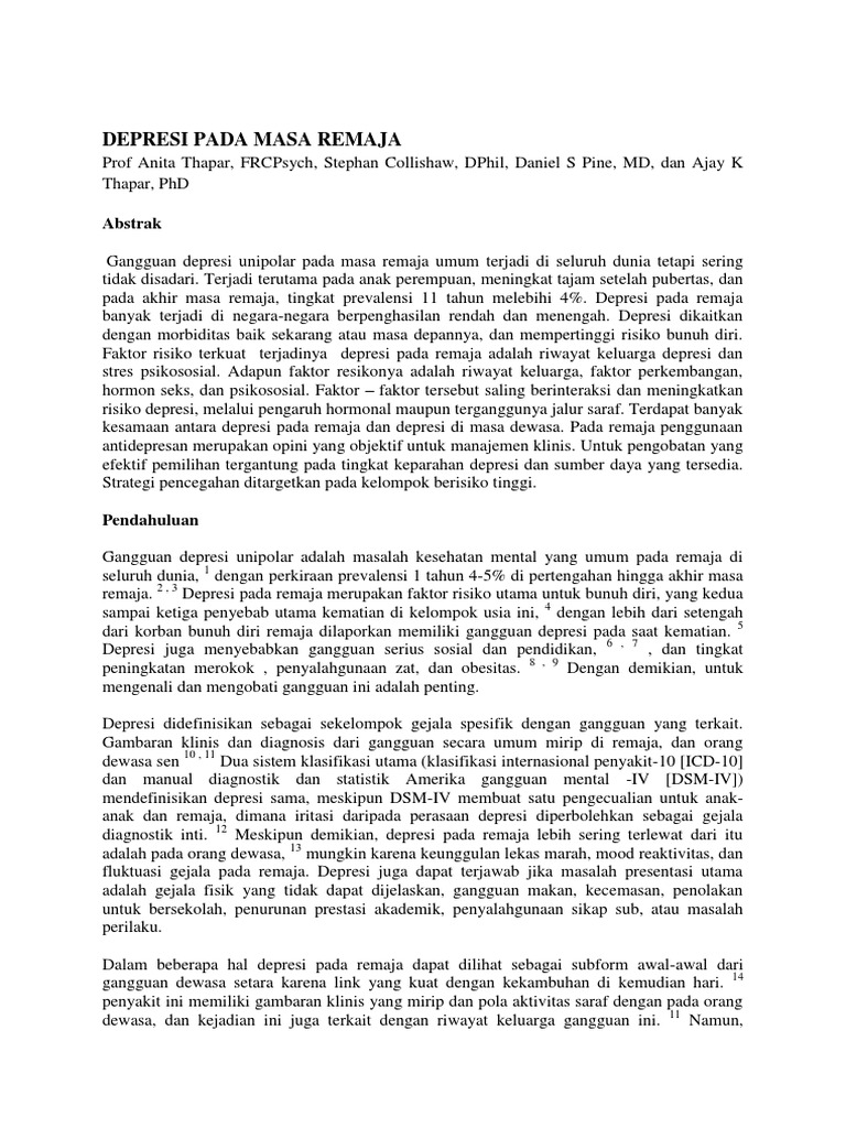 Depresi Pada Masa Remaja Pdf