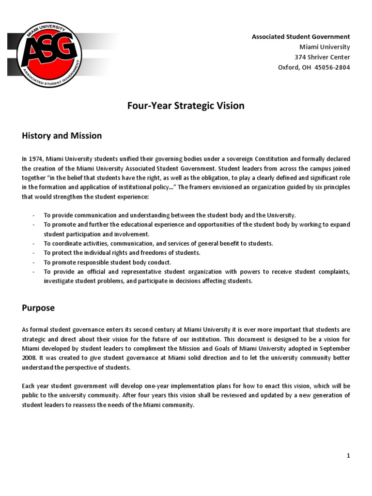 Miami University Student Government Vision | PDF | University Of Oxford ...