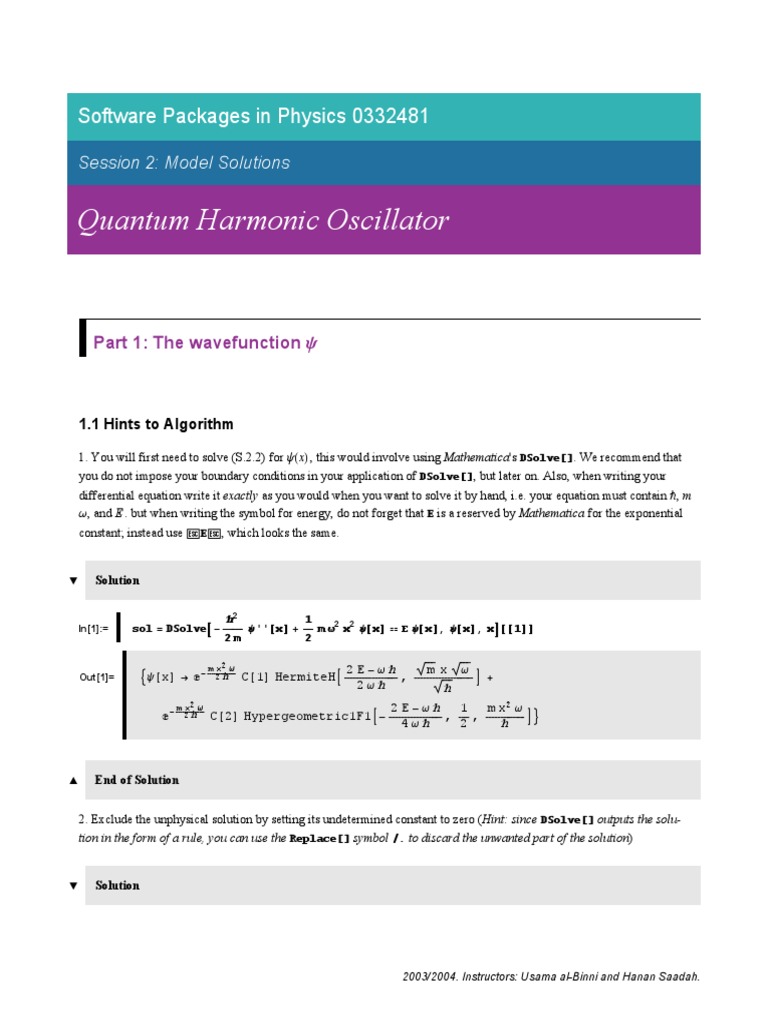 Quantum Harmonic Oscillator Solutions | PDF