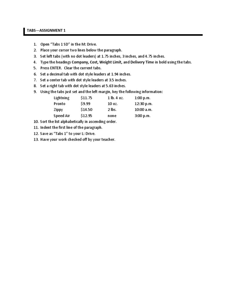 Tabs Assignment Instructions Guide | PDF