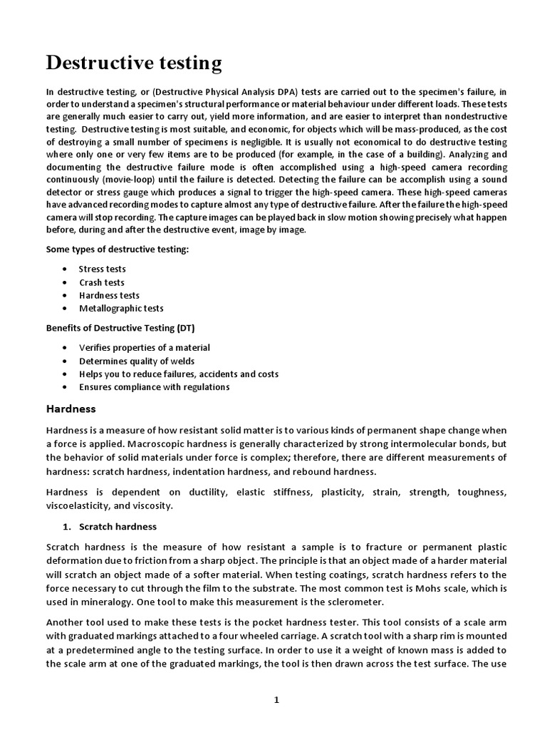 Destructive vs. Nondestructive Testing Methods | PDF | Hardness ...