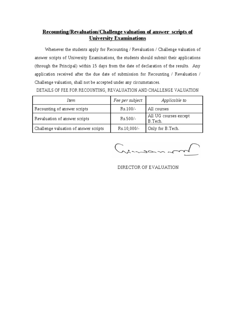 Recounting/Revaluation/Challenge Valuation of Answer Scripts of ...