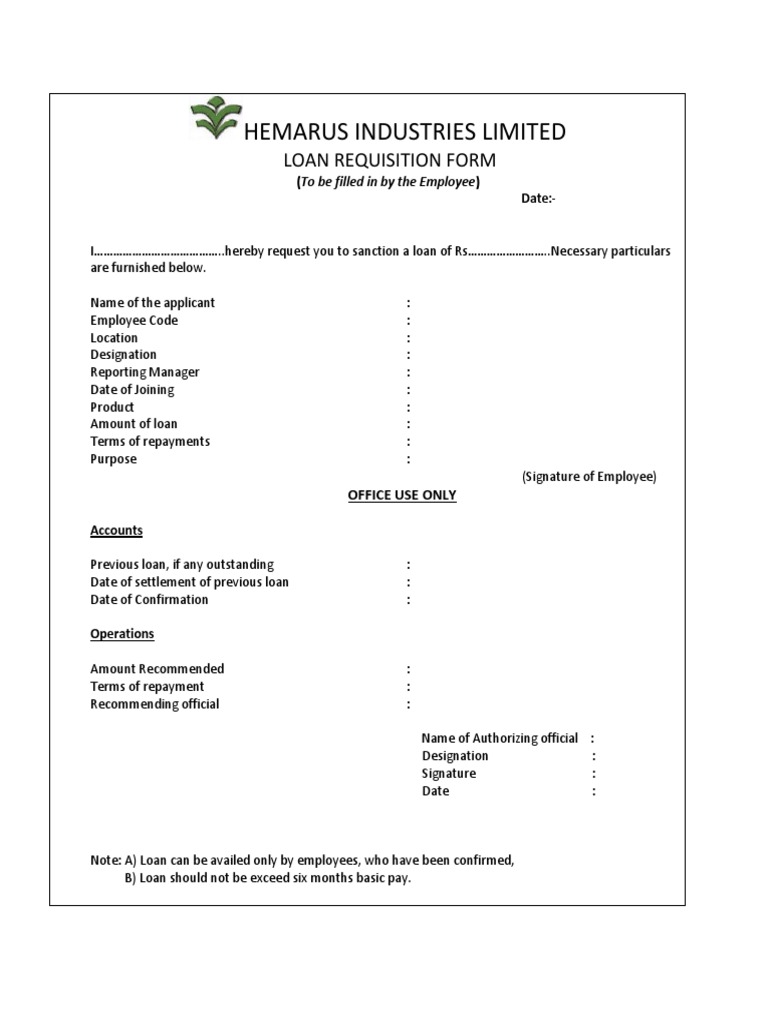 Hemarus Industries Limited: Loan Requisition Form | PDF | Loans ...