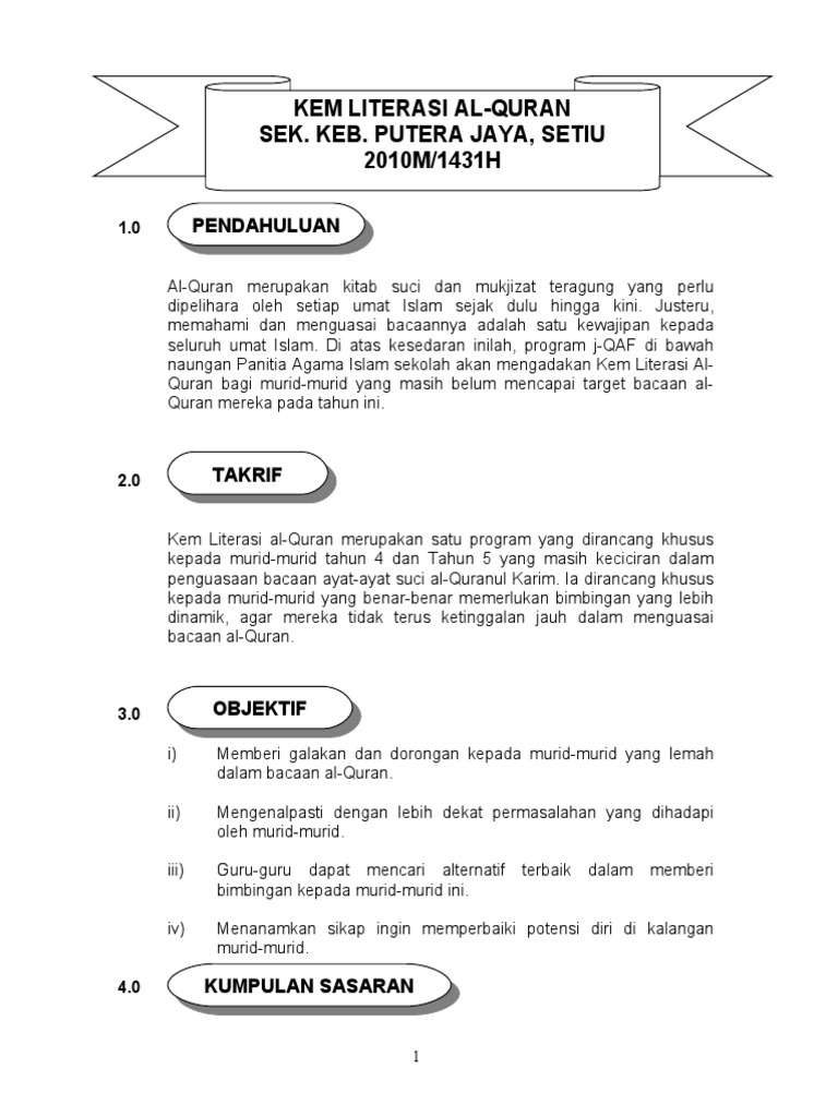 Kertas Kerja Kem Literasi Al-Quran | PDF