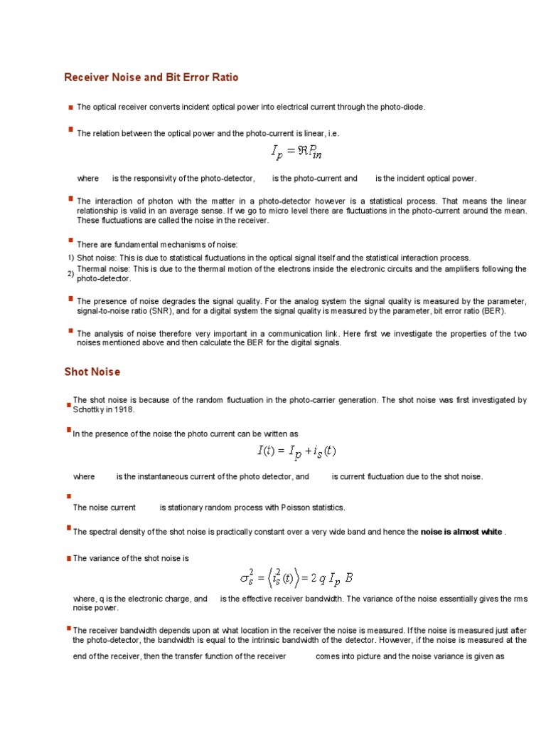 Receiver Noise and Bit Error Ratio Analysis | PDF | Signal To Noise ...