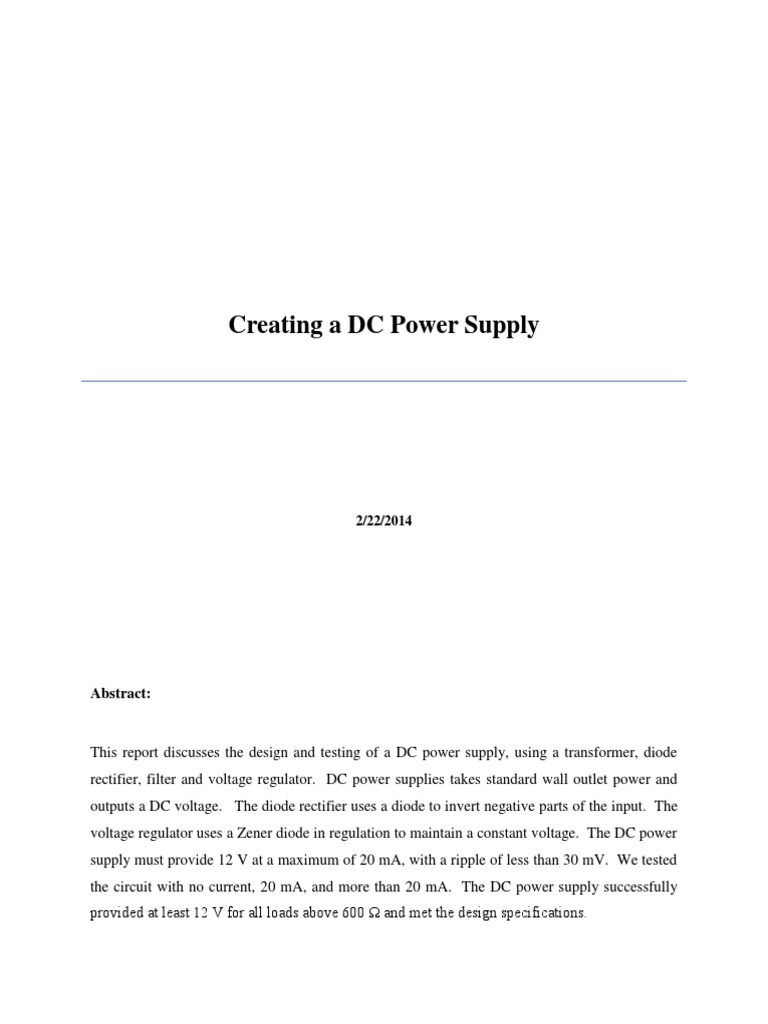 Designing a 12V DC Power Supply | PDF | Power Supply | Rectifier