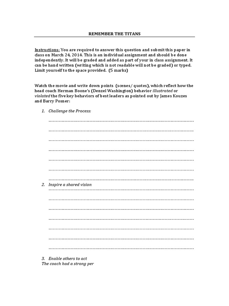 Remember the Titans Worksheet