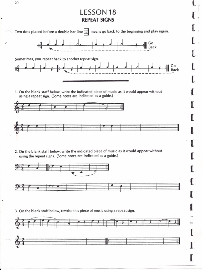 Music Theory Worksheet Repeat Signs and Endings | PDF, image size:768x1024